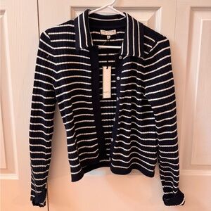 Navy and White Striped Women's Sweater and Skirt Set